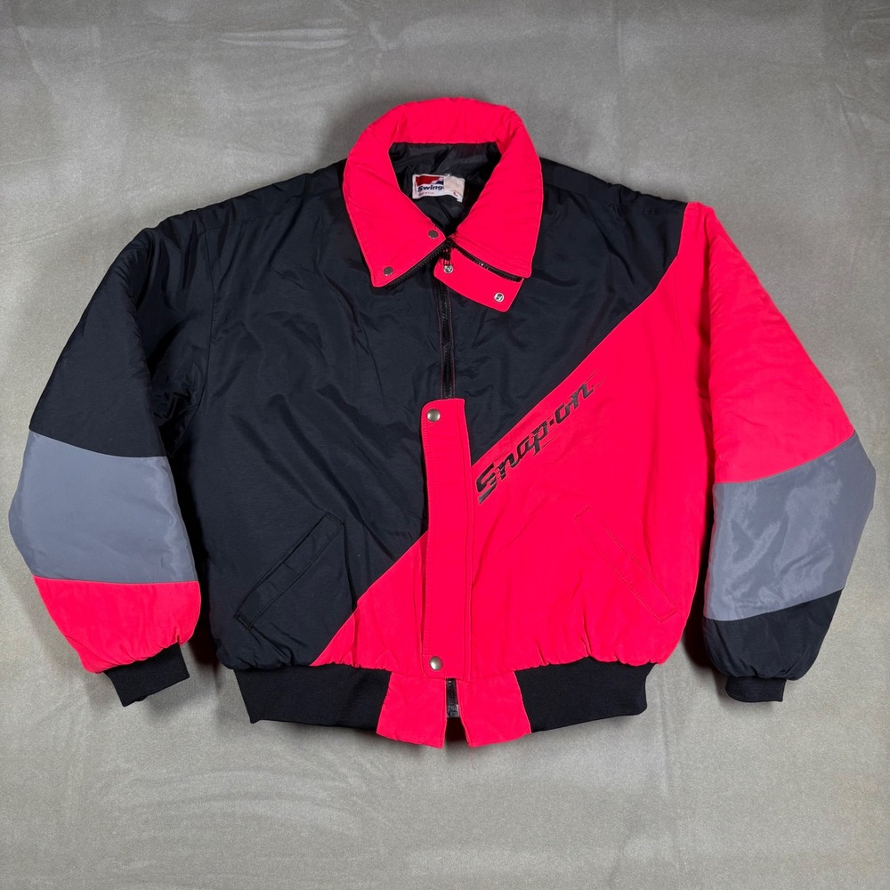 Vintage 90s Snap-on Tools Swingster Bomber Jacket Red Black Mens Large USA Made